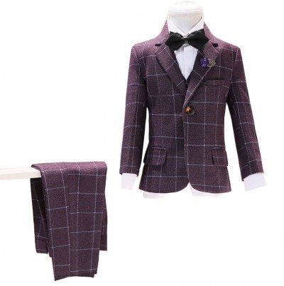 SKCST019 custom-made plaid children's suit style five-piece flower shirt flower girl dress children's suit garment factory 45 degree